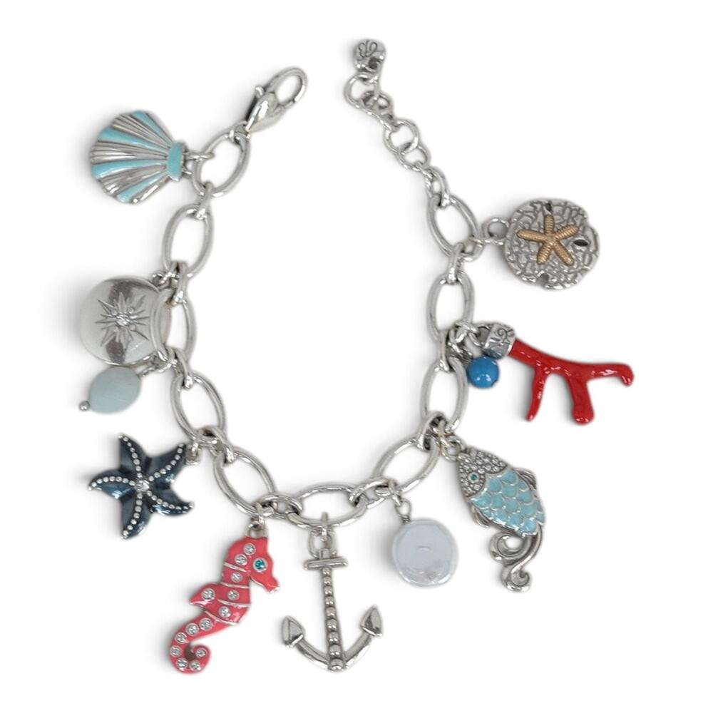 Brighton Under The Sea Charm Bracelet Seahorse Anchor Amazonite Red Coral - Picture 2 of 7